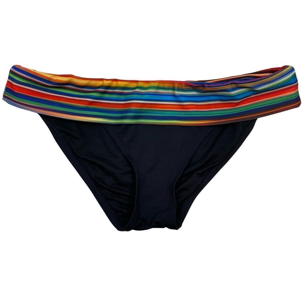 a.n.a. Brand Black Bikini Bottom With Rainbow Striped Fold Over Top Medium